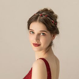 Headpieces O548 Red Frosted Bead Hairband Wedding Diamond Headpiece Hairpiece Bridal Princess Metal Jewelled With Earrings