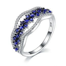 Wedding Rings Fashion Vintage Accessories Jewelry Antique Silver Color Blue Crystal Flower Finger Ring For Women Size 5-12Wedding