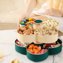 Plates Revolving Fruit Tray Family Living Room Tea Table Candy Snack Melon Seeds Dried Storage Box Petal Net Red