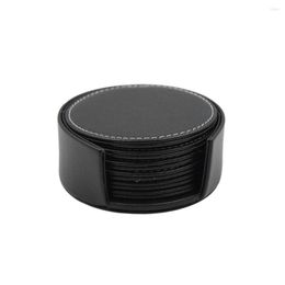 Table Mats 6pcs Coasters PU Leather Cup Mat Placemat For Drinks With Holder Protect Your Furniture From Stains (Black)