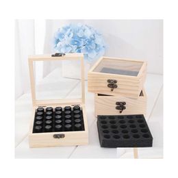 Storage Boxes Bins 16/25/36/64 Slots Wooden Essential Oil Box Carry Organiser Bottles Container Case Drop Delivery Home Garden Hou Dh7Dr