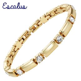 Link Bracelets Chain Escalus Trendy Crystals Magnetic Jewellery Slim Girl Bracelet For Women Fashion Charm Gold Colour Wristband