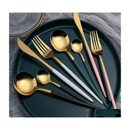 Dinnerware Sets Household Kitchen 24 Piece Stainless Steel Tableware Set Gift Box Knife Fork And Spoon Drop Delivery Home Garden Dini Dhrgg