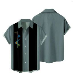 Men's Casual Shirts 2023 Spring Summer Big Stripe Print Men Fashion Turndown Collar Button Shirt Short Sleeve Cardigan Streetwear