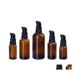 Lotion Bottles Amberbrown Glass Essential Oil Pump Travel Size Dispenser Bottle With Black/White Beak Pumps 5Ml 10Ml 15Ml 20Ml 30Ml Ottac