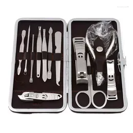 Nail Art Kits 12 In 1 Pcs Stainless Steel Manicure Pedicure Set Clippers Scissors Grooming Kit Tool With Stone Pattern Case