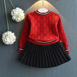 Vestido de garotas Inverno Roupas de crianças Conjunto de camisa de camisa de suéter de manga longa grossa 2 PCs Roupas de malha de malha Suits Bebê crianças jovens filhos jovens pula um 586y#