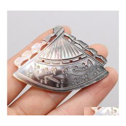 Charms Natural Freshwater Shell Pendant Black Carved Hollow Fan Diy Hairpin Necklace Jewellery Accessory 40X55Mmcharms Drop Delivery F Otylw