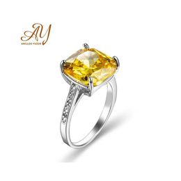 Cluster Rings Anillos Yuzuk 925 Sterling Sier Yellow Rec Topaz Engagement For Women Female Luxury Party Gift Wedding Jewellery Drop De Dhgs0