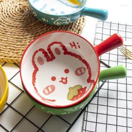 Bowls Cartoon Ceramic Bowl With Handle Kitchen Fruit Salad Noodle Home Baking Pan Friut Heat-resistant Bakeware