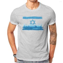 Men's T Shirts Men Israeli Flag & City Skyline - Watercolour I Love Novelty Graphic Tees