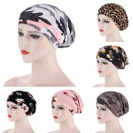 Ethnic Clothing Flower Print Muslim Inner Hijab For Women Elastic Warm Beanies Hats Cotton Soft Cap Wrap Head Scarf Islamic Turbans Cover