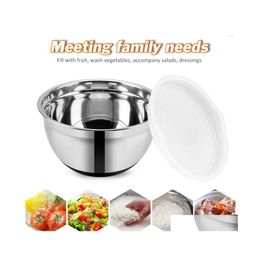 Bowls 18Cm/20Cm/24Cm Stainless Steel Mixing Bowl With Lid Nonslip Kitchen Cooking Tools For Diy Cake Bread Pastries Salad Mixer Drop Dhth2