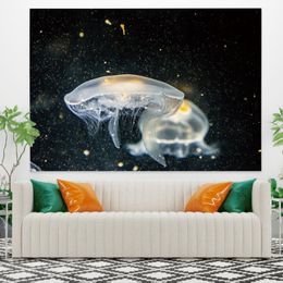 Tapestries Underwater Seabed Float Jellyfish Wonderland Printing Tapestry Wall Art Decor Large Hanging Home Living Room Bedroom