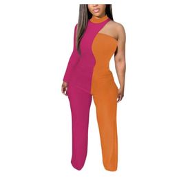 girls Jumpsuit Women 2023 Fashion grid PRINTED PANTS OFF SHOULDER FITTED contrast Colour Panelled Commuter jumpers