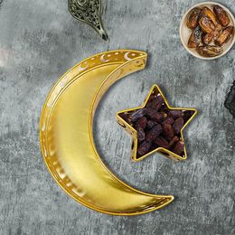 Plates Muslim Eid Tray Mubarak Moon Star Serving Plate Ornament Home Decoration Fruit Dessert Platter For Ramadan Party Festival