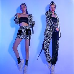 Стадия Wear Jazz Hip Hop Dance наряды для женщин сексуально ночной клуб DJ Clothing Zebra полосатый костюм Gogo Dancer Rave Party Show