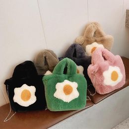 Evening Bags Fashion Fluffy Plush Women's Chain Handbag Autumn Winter Street Travel Cute Poached Egg Printed Shoulder Clutches Girls