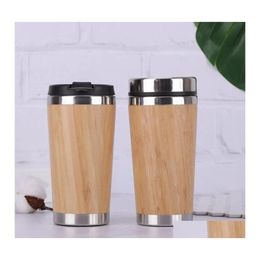 Mugs 450Ml Bamboo Vacuum Cup 304 Stainless Steel Inner Water Bottles Car Insation Coffee Cups Outdoor Travel Portable Mug Drop Deliv Dhncs