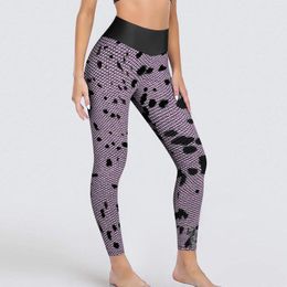 Active Pants Pink Dalmatian Print Leggings Polka Dots Gym Yoga Women Sexy Elegant Leggins Stretch Sports Tights