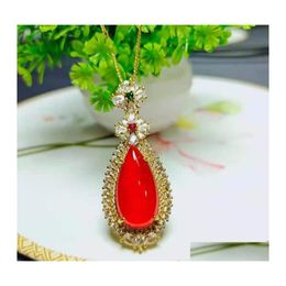 Pendant Necklaces Gao Bing China Carnelian925Sier Inlaid Water Drop Petal Jade Necklace Clavicle Chainpendant Delivery Jewellery Pendan Otndl