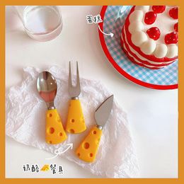 Dinnerware Sets Super Cute Cheese Knife And Fork Lovely Breakfast With Butter Cake Bread Dessert Small