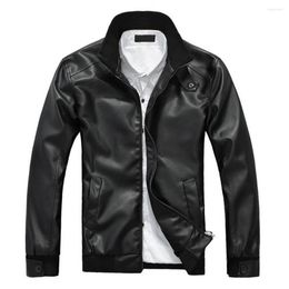 Men's Jackets Cool Stylish Pure Color Pockets Coat Faux Leather Men Outwear Anti-wrinkle For Daily Wear