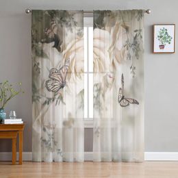 Curtain & Drapes Plant Dream Rose Flower Butterfly Sheer Curtains For Living Room Modern Voile Bedroom Tulle Window Decor