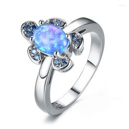 Wedding Rings Cute Female Blue Fire Opal Stone Ring Promise Silver Colour Engagement For Women Boho Frog Animal