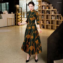 Ethnic Clothing Spring Autumn Mandarin Collar Half Sleeve A-Line Improve Cheongsam Elegant Traditional Chinese Style Dress Female Qipao