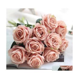 Decorative Flowers Wreaths Flannel Rose Flower Table Decoration Real Touch Restaurant Home Office Wedding Bridal Drop Delivery Gar Dhcjh