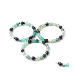 Beaded Strands 8Mm Matte Green Stripe Agate Stone Beads Hematite Lava Strand Bracelets For Women Men Yoga Buddha Energy Jewelr Yumm Dhvok