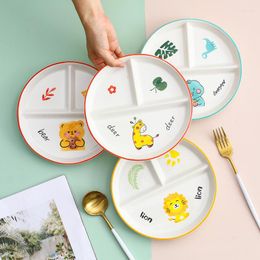 Plates Ceramic Children's Tableware Cartoon Grid Plate One Person Breakfast Tray Divider Dishes For Serving Dish Salad Platter