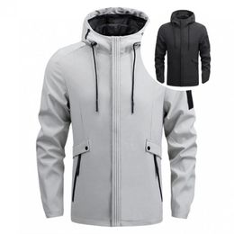 Men's Jackets Comfortable Stylish Hooded Solid Colour Casual Jacket Multi Pockets Men Windbreaker Stand Collar Outerwear