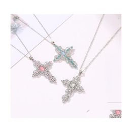 Pendant Necklaces Cross Necklace For Women Men Imitation Diamond Wholesale Jewelry Long Chain Drop Delivery Pendants Dhha3