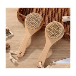 Bath Brushes Sponges Scrubbers Dry Body Brush Back Scrubber Antislip Short Wooden Handle Natural Bristles Shower Exfoliating Masr Dhcml