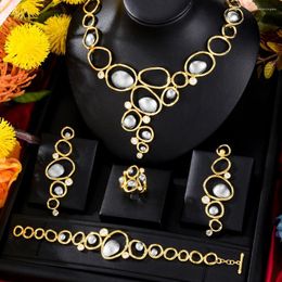 Necklace Earrings Set GODKI 4PCS Gold Colour Geometric Charms For Women Wedding Handmade Dubai Bridal Jewellery