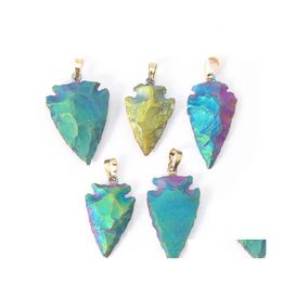 Pendant Necklaces Quartz Arrow Head Rainbow Gem Stone Charms Wand Diy Earring Dangle Necklace Mobile Woman Jewellery Making Drop Deliv Otjg9