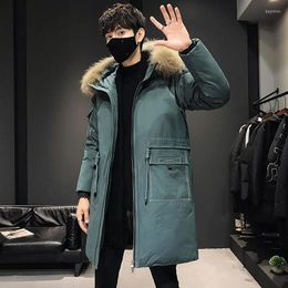 Men's Down Winter Arrival Men Jacket Hooded Big Fur Collar Thickened Warmth All-match Casual Simple Tide