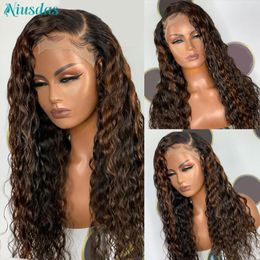 Lace Wigs Highlight Wig Human Hair Water Wave Front 4 Closure For Women Niusdas 150% Density