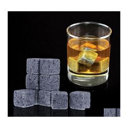 Ice Buckets And Coolers 180Pcs/20Set High Quality Natural Stones 9Pcs/Set Whiskey Cooler Rock Soapstone Cube With Veet Storage Pouch Otvfn