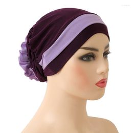 Ethnic Clothing 2023 H133 Muslim Hat Islam Hijab Fashion Double Color Plate Flower Pile Cap Small Bottoming Hood Turban For Women