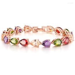 Link Bracelets Charm Bridal Wedding Bracelet Rose/ Champagne Gold Colour Multicolour Cubic Zircon Bangles For Women Jewellery