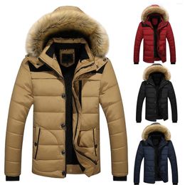 Men's Down Fashion Men Outdoor Warm Winter Thick Jacket Fur Collar Long Sleeve Zipper Hooded Coat Parkas With Pocket Outwear#35