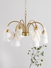 Pendant Lamps High Grade French Bow Bedroom Chandelier American Modern Simple Maiden Heart Ceramic Study Cloakroom Lamp