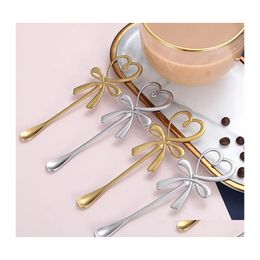 Spoons Creative Bowknot Spoon Valentines Day Loving Heart Coffee Stir Stainless Steel Cake Dessert Scoop Bar Cocktail Scoops Festiva Dh76O