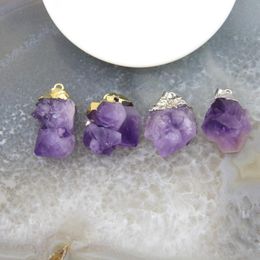 Pendant Necklaces 1pcs Irregular Natural Amethysts Druzy Purple Crystal Quartz Nugget Necklace For DIY Jewelry Gift Making AccessoriesPendan