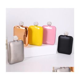 Hip Flasks 6Oz Stainless Steel Flask Crystal Lid Womens Flagon Alcohol Portable Pocket Purse Whisky Wine Pot Bottle Travel Tour Drin Dhmij