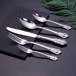 Flatware Sets 18/10 Stainless Steel Silverware Western Vintage Tableware Knife Fork Spoon Teaspoon 5PCS Service Cutlery