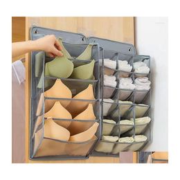 Storage Boxes Bins Wall Hanging Underwear Organiser Bedroom Socks Box Large Capacity Nylon Bag For Panties Toy Wardrobe Drop Deliv Dhex6